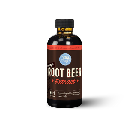 Amber bottle of Hires Root Beer Extract for homemade root beer with creamy sarsaparilla and vanilla flavor