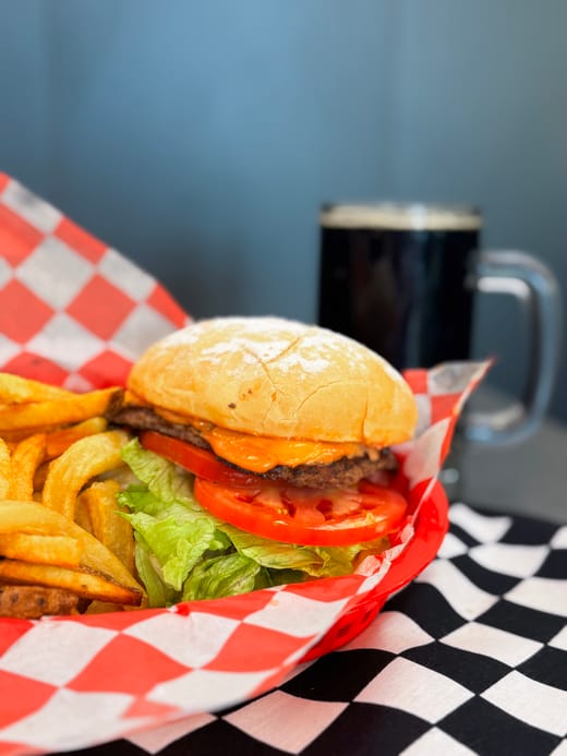 Big H burger with frosty root beer